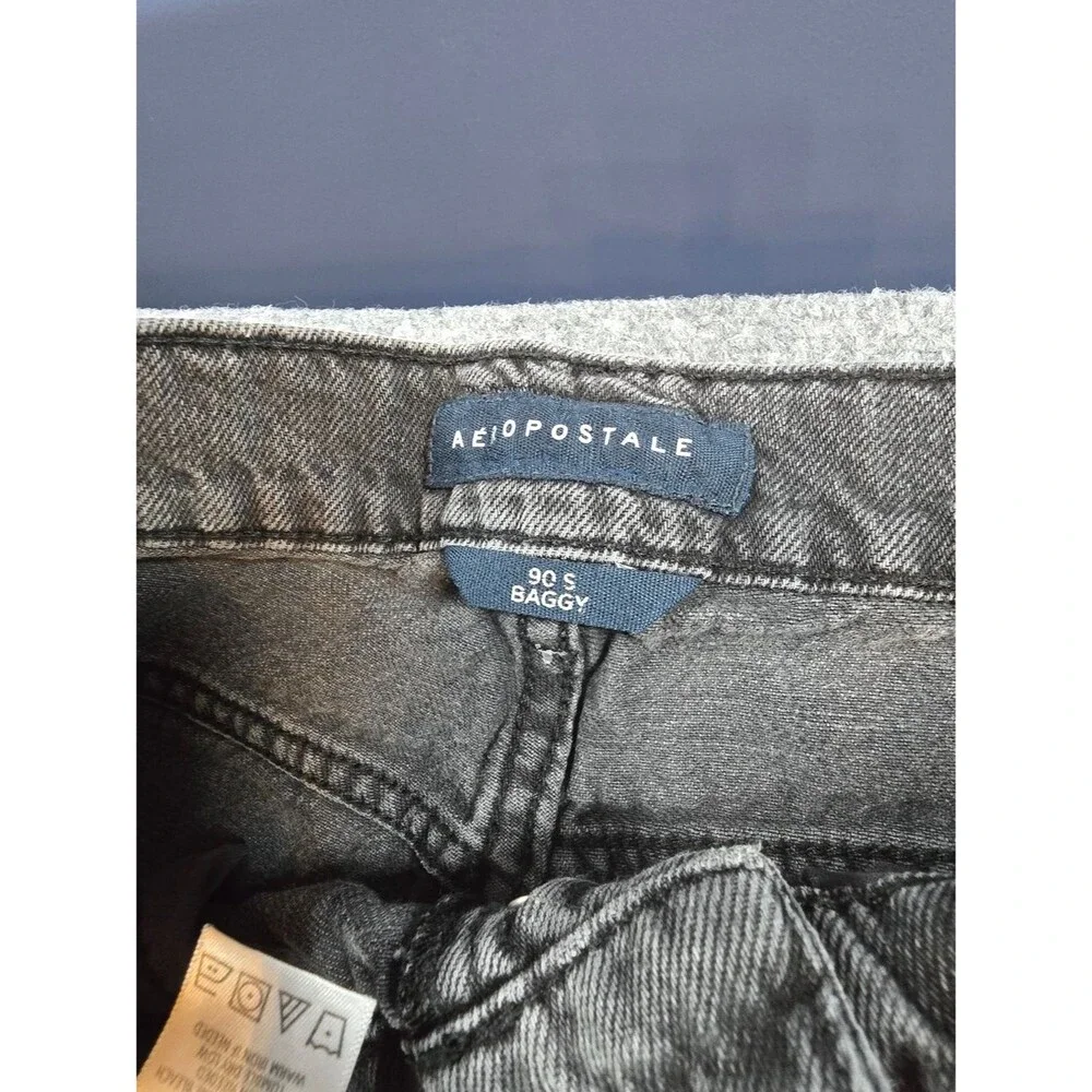Aeropostale Womens 2 Baggy Jeans Black Distressed Wide Leg Y2K Grunge Denim
